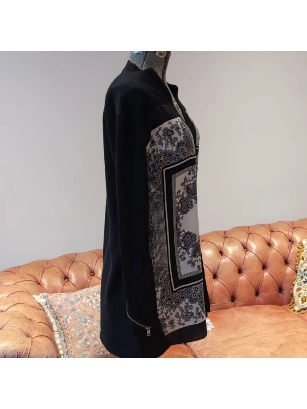 Sandro Black White Paisley Silk Wool Cardigan - Picture 8 of 10